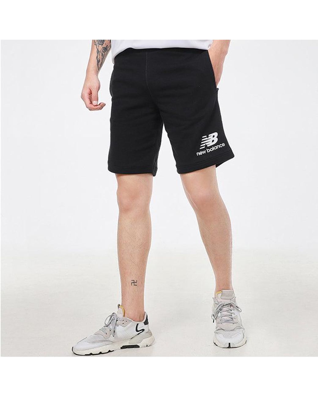New Balance Blue Essentials Stacked Logo Shorts for men
