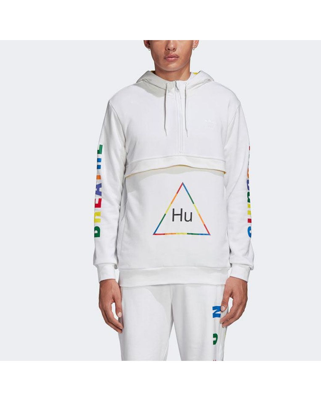 Adidas White Originals X Crossover Printing Half Zipper Hooded Casual Sports for men