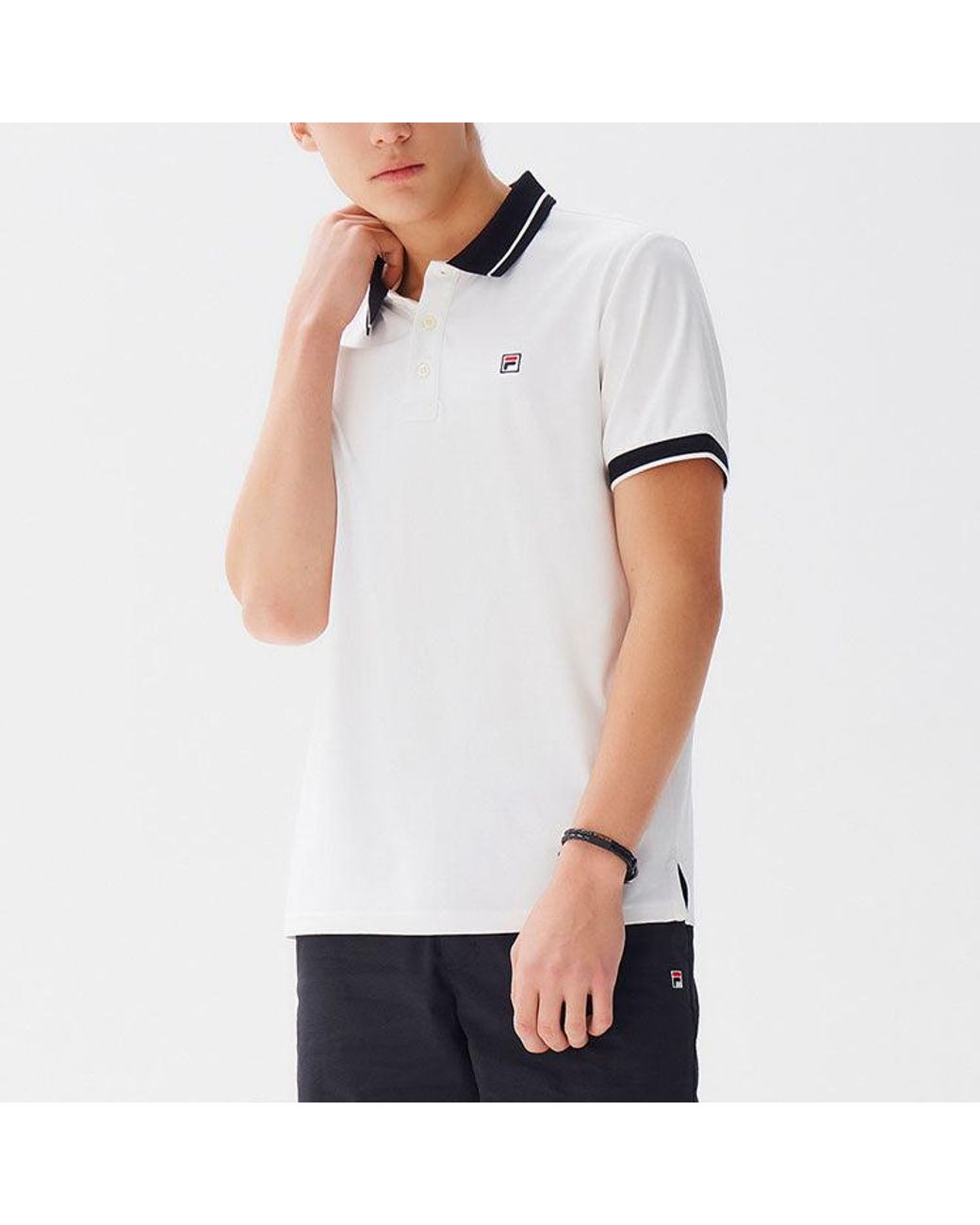 Fila White Business Casual Short Sleeve Polo for men