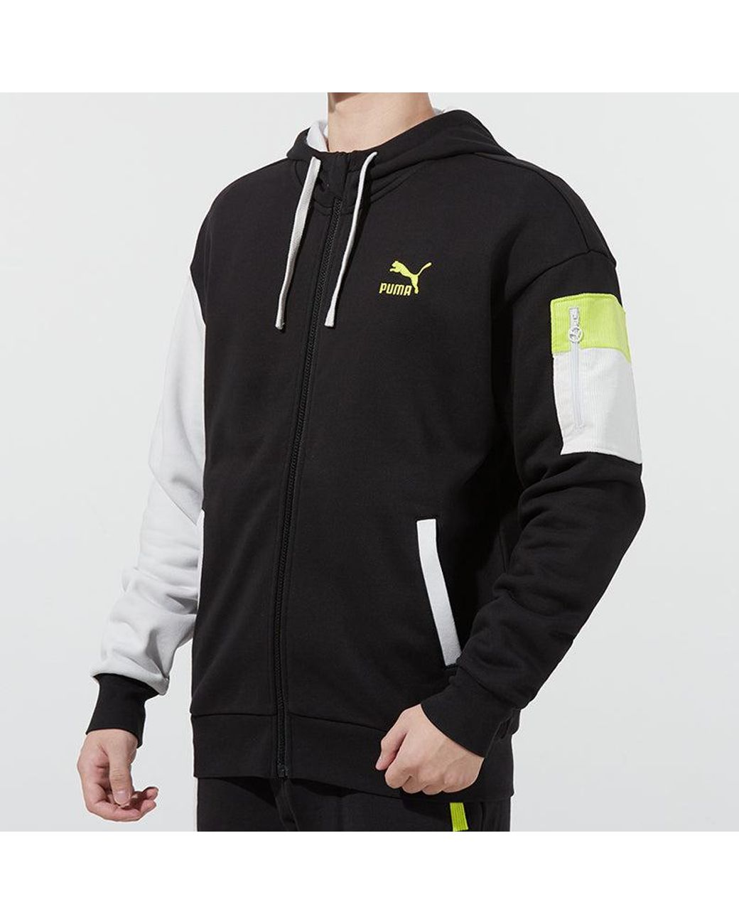 PUMA Black Retro Colorblock Knit Hooded Logo Jacket for men