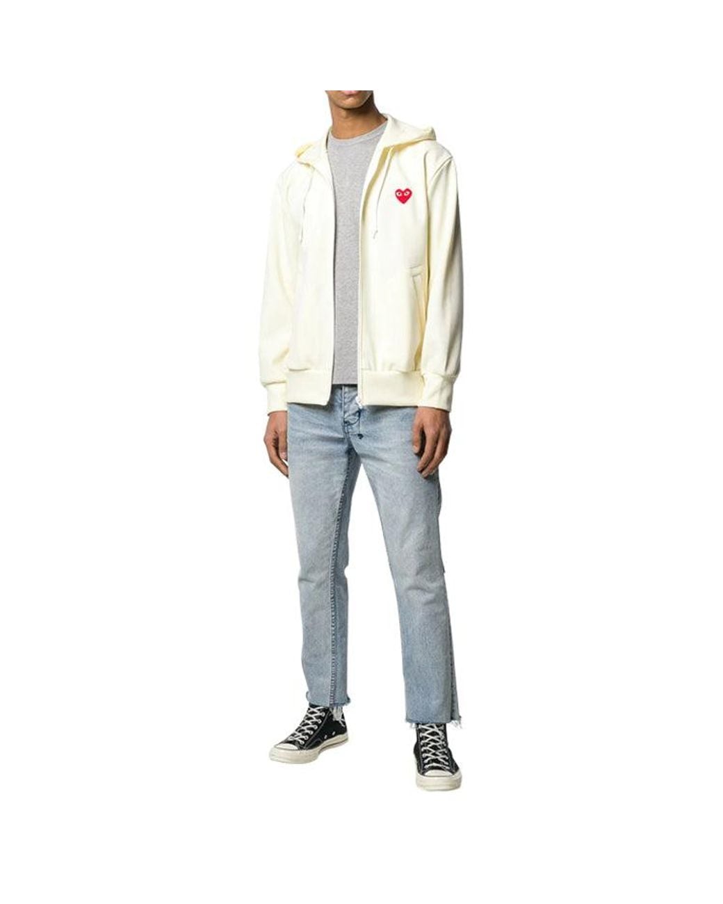 COMME DES GARÇONS PLAY Cdg Play Red Hooded Zipper Hoodie White