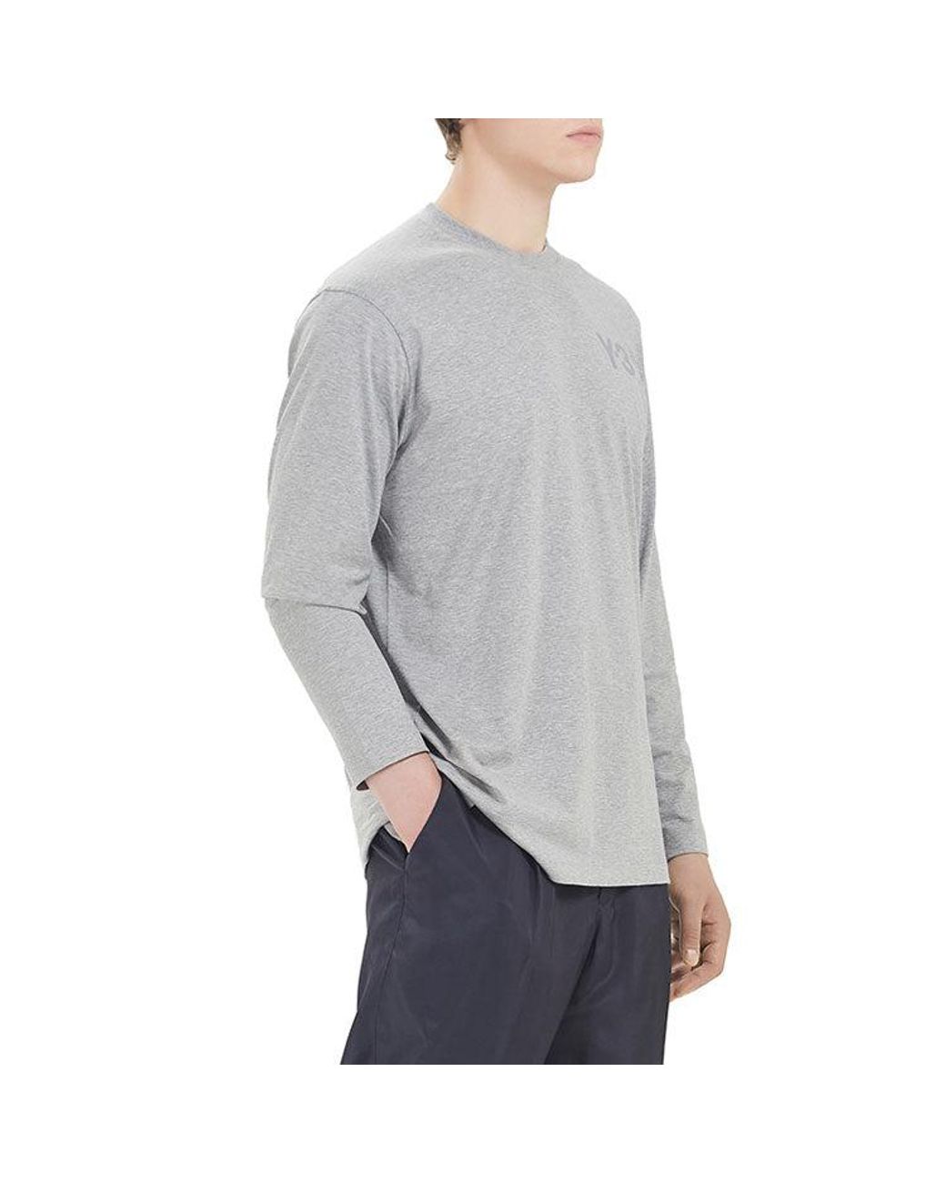 Adidas Gray Y-3 Logo Pattern Micro Mark Casual Long Sleeves Round Neck T-Shirt for men