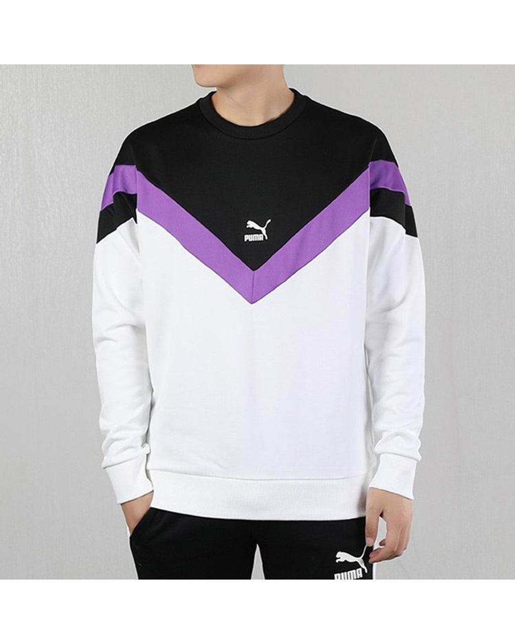 PUMA Purple Alphabet Logo Colorblock Round Neck for men
