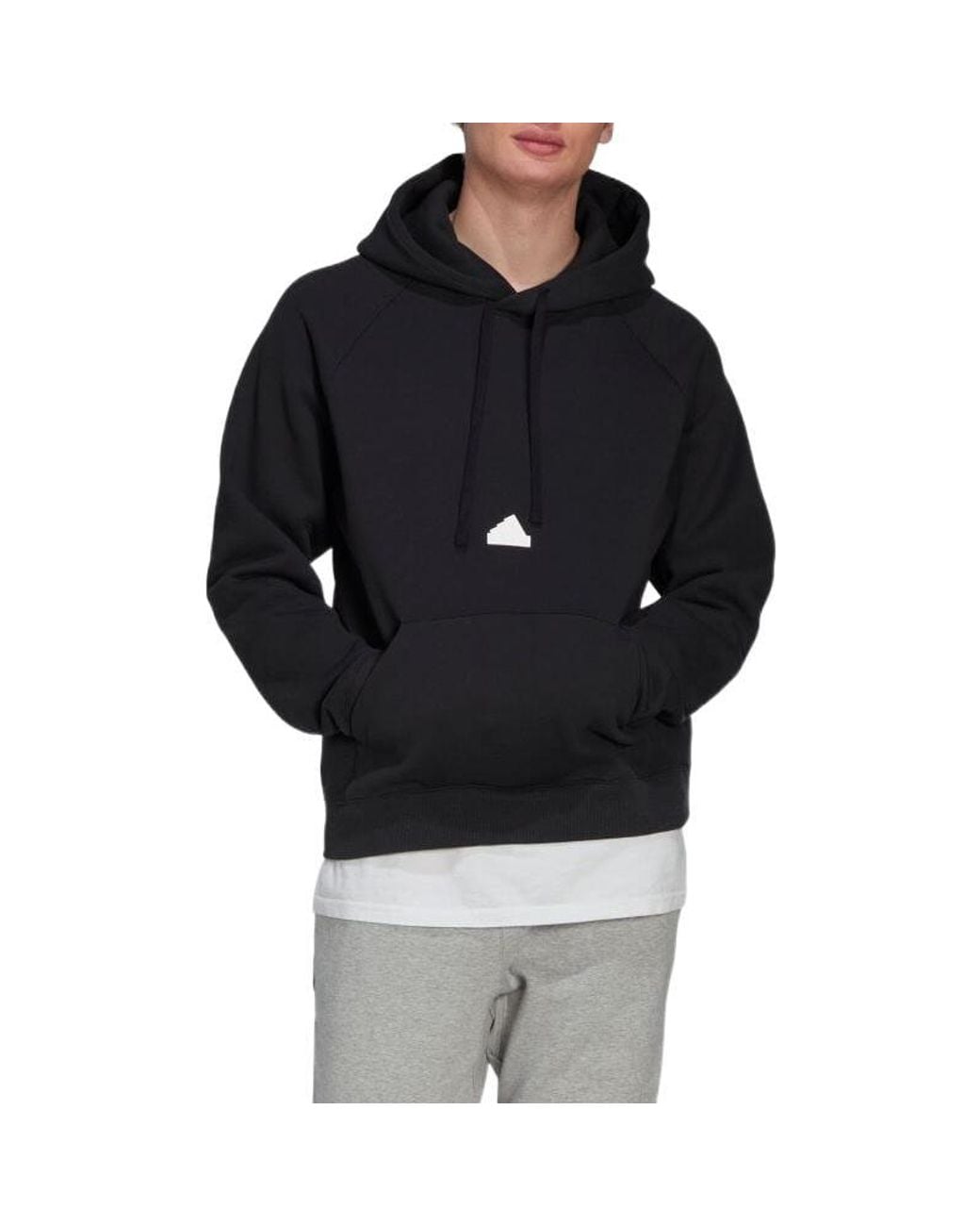 Adidas Black Solid Color Logo Hooded Loose Long Sleeves for men