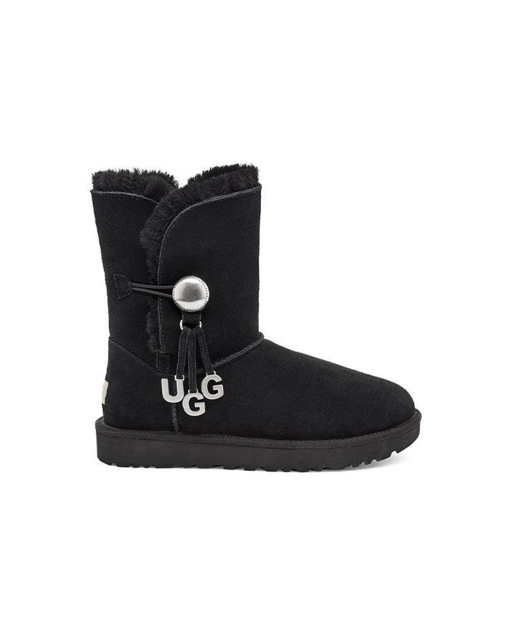 Ugg Black (Wmns) Bailey Button Charm Metallic Alphabet Version Fleece Lined