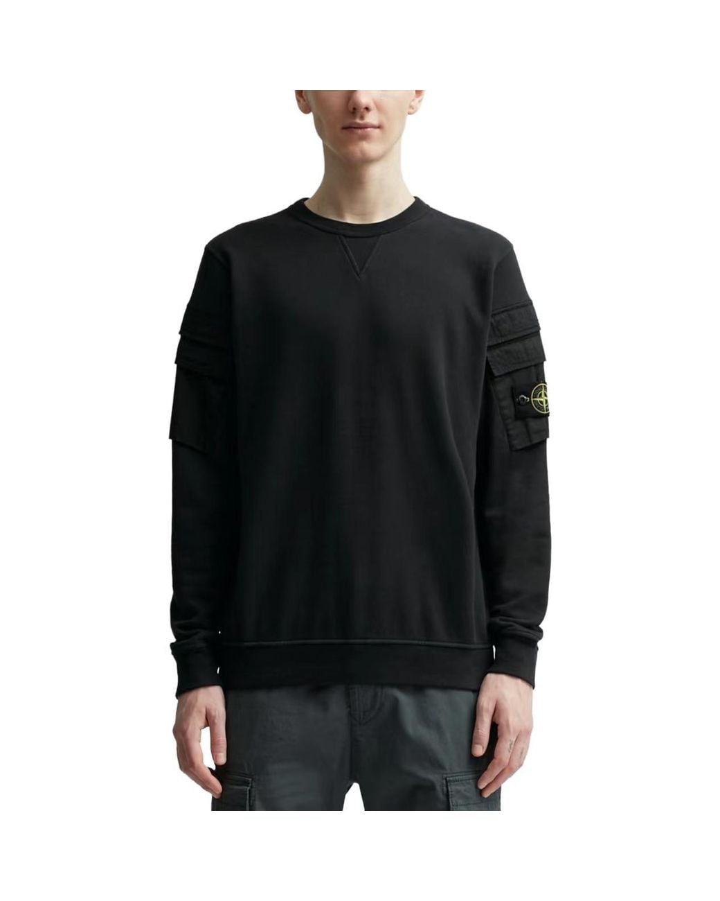Stone Island Black Double-Sleeve Pocket Sweatshirt for men
