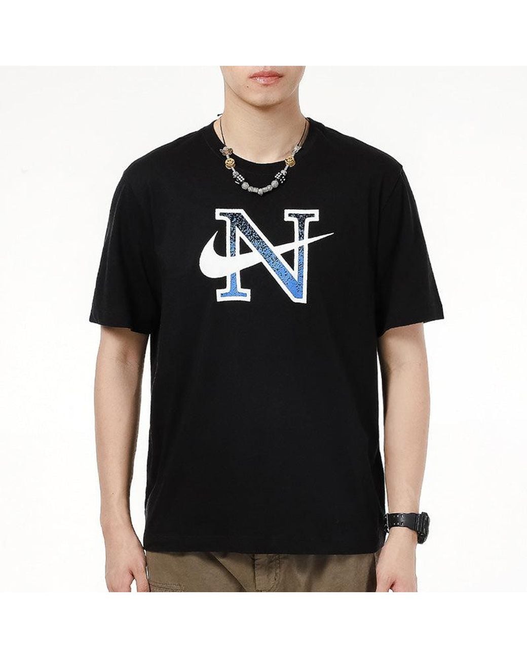 Nike Black Alphabet Logo Athleisure Casual Sports Breathable Short Sleeve for men