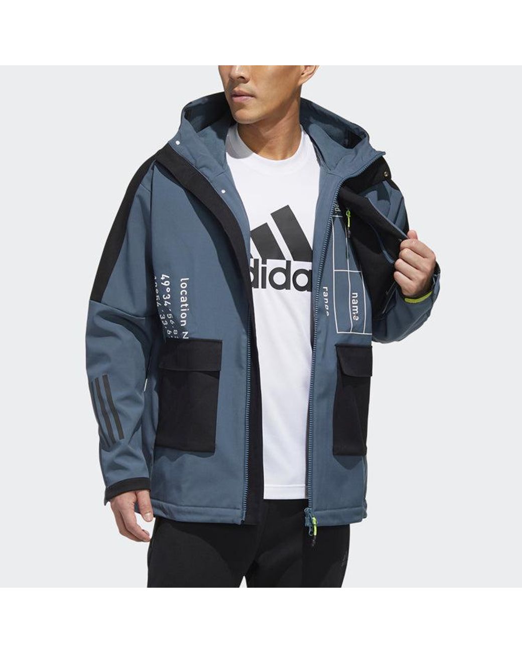 Adidas Blue Tech Outr Jkt Zipper Cardigan Casual Sports Hooded Jacket for men