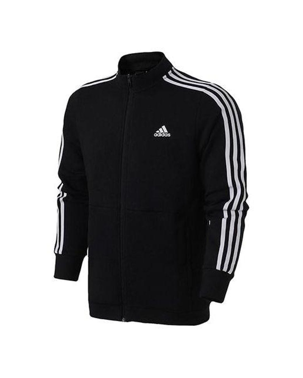 Adidas Black Cm Tt Ft 3S Sports Stylish Knit Stand Collar Jacket for men