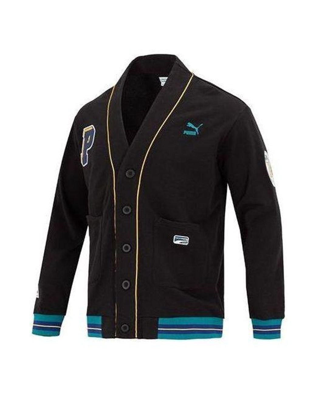 PUMA Black Team Badge V-Neck Jacket for men
