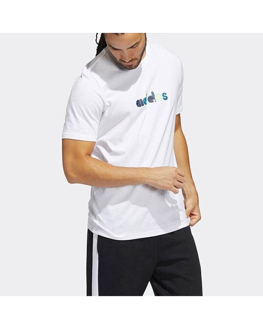 Adidas White Logo Pattern Running Gym Round Neck Short Sleeve for men
