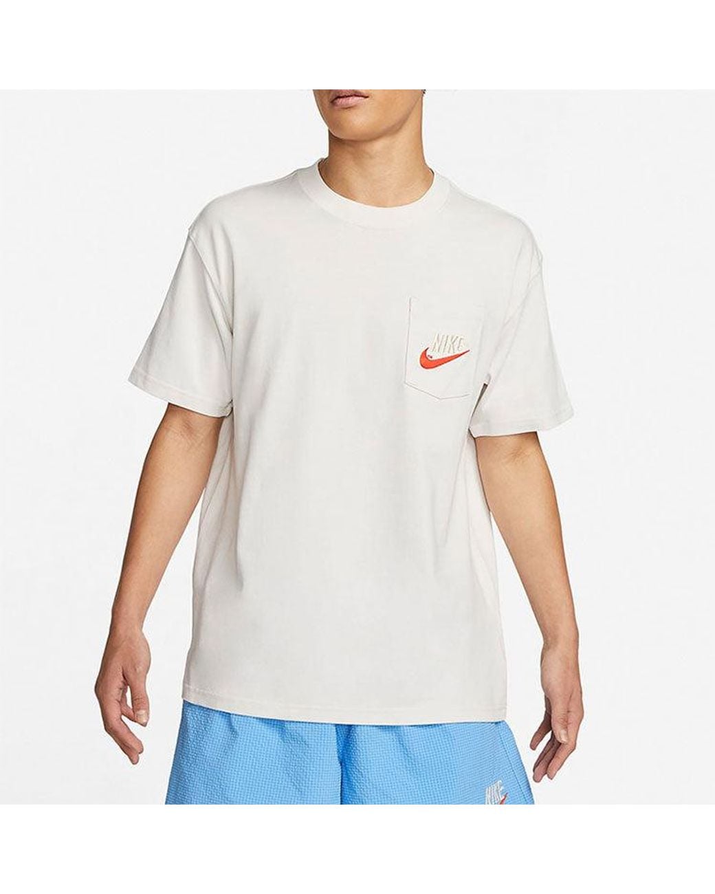 Nike Sportswear Casual Sports Breathable Back Large Logo Round Neck Short Sleeve Phantom White Gray T-shirt for men