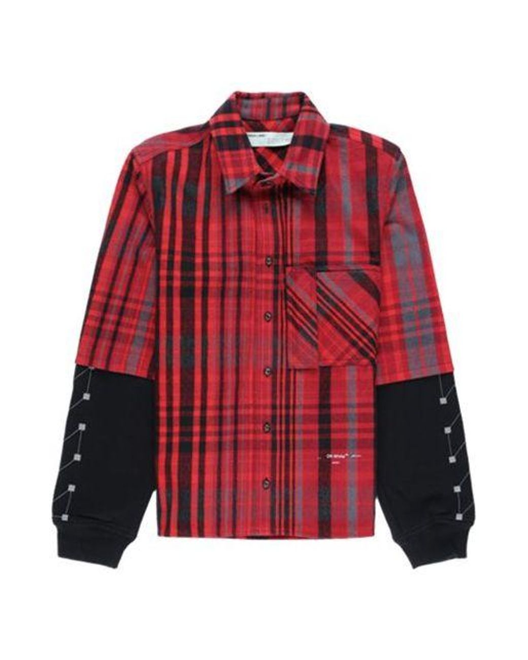 Off-White c/o Virgil Abloh Red Jersey Sleeve Checked Shirt for men