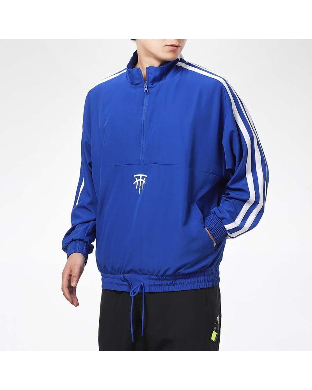 Adidas Blue T-Mac Classic Stripes Logo Half-Zipped Sports Jacket for men