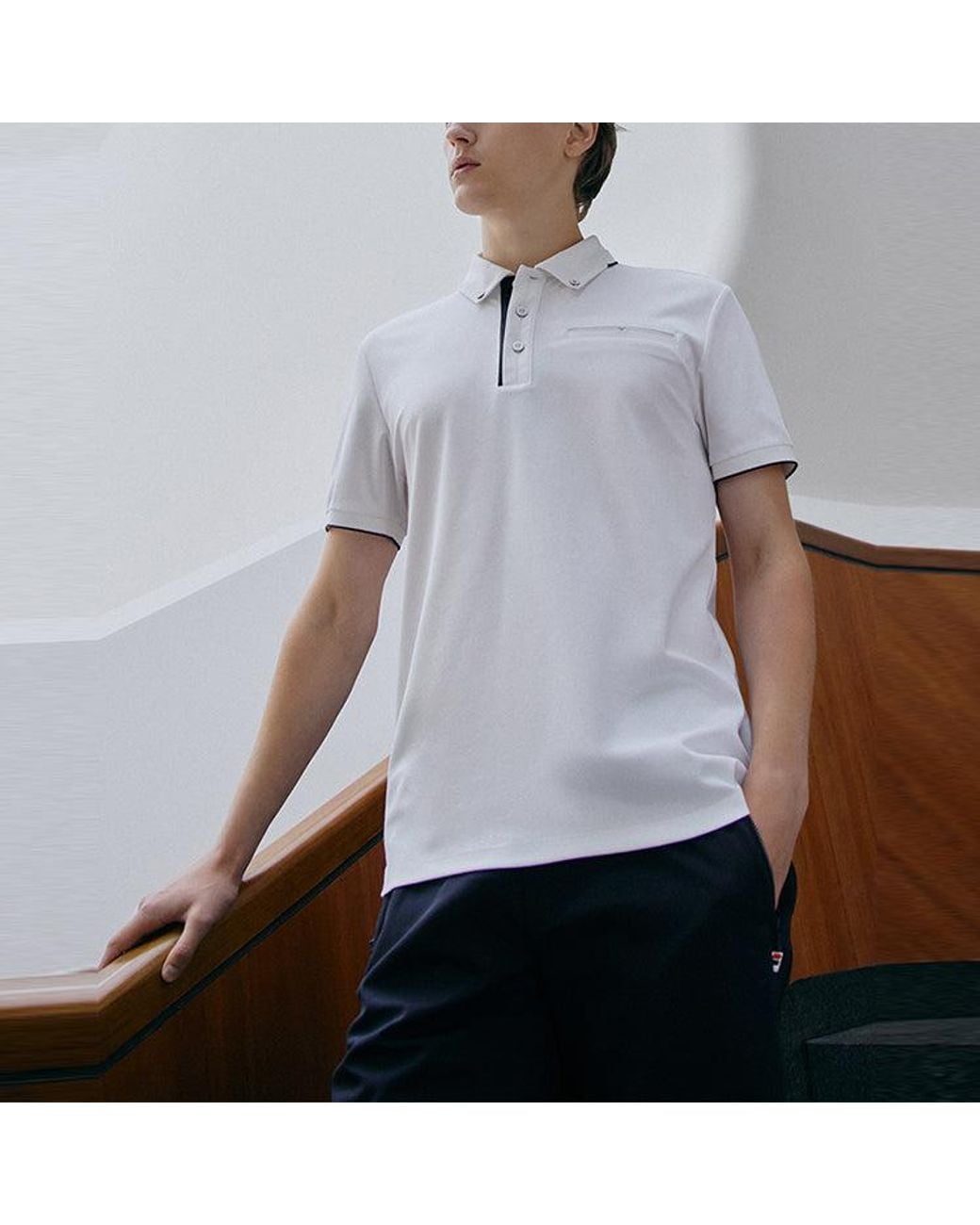 Fila White Colorblock Logo Short Sleeve Polo for men