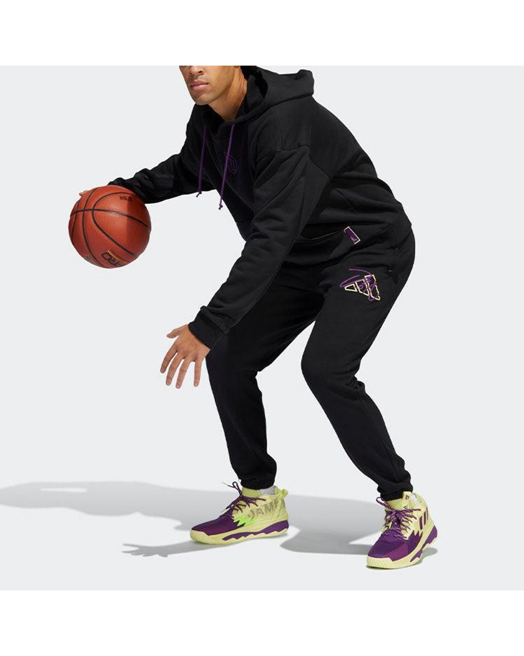 Adidas Black Dame 8 Inn Hdy Basketball Sports Hooded Pullover Long Sleeves for men