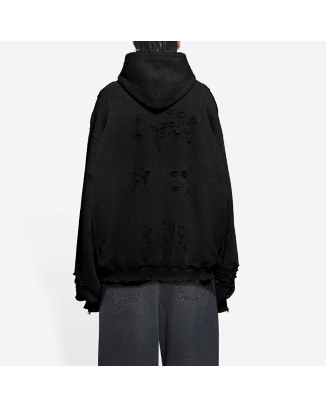 Balenciaga Black Caps Destroyed Hoodie for men