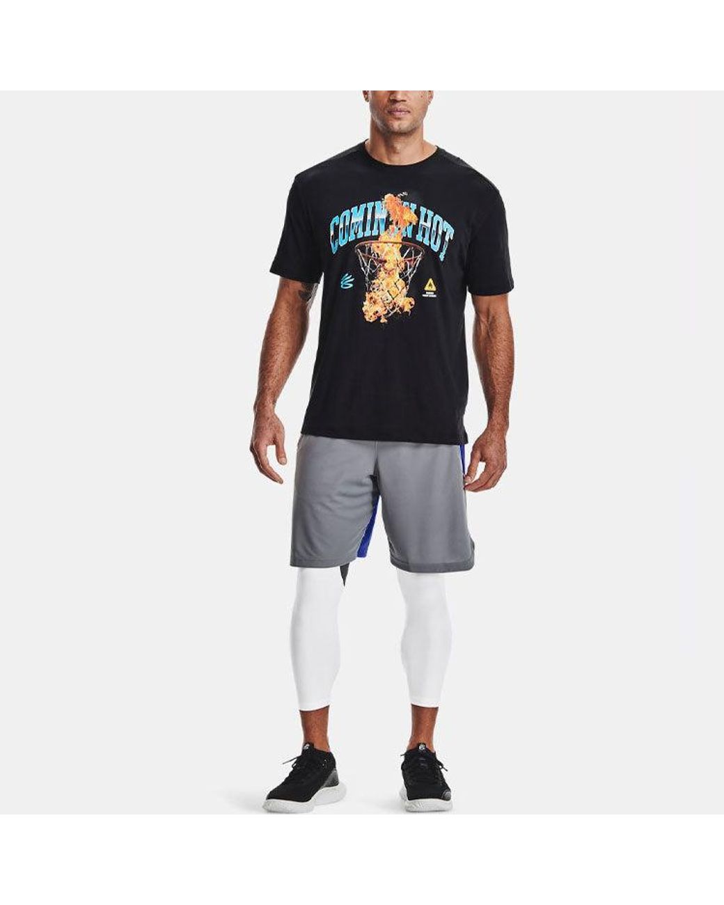 Under Armour Blue Curry Cotton Printing Round Neck Short Sleeve for men