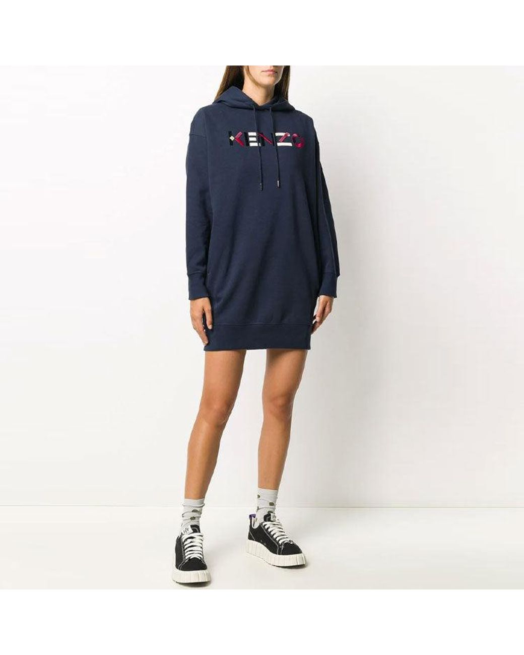 KENZO Blue (Wmns) Fw20 Logo Embroidered Fleece Lined Hooded Long Sleeves Hoodie