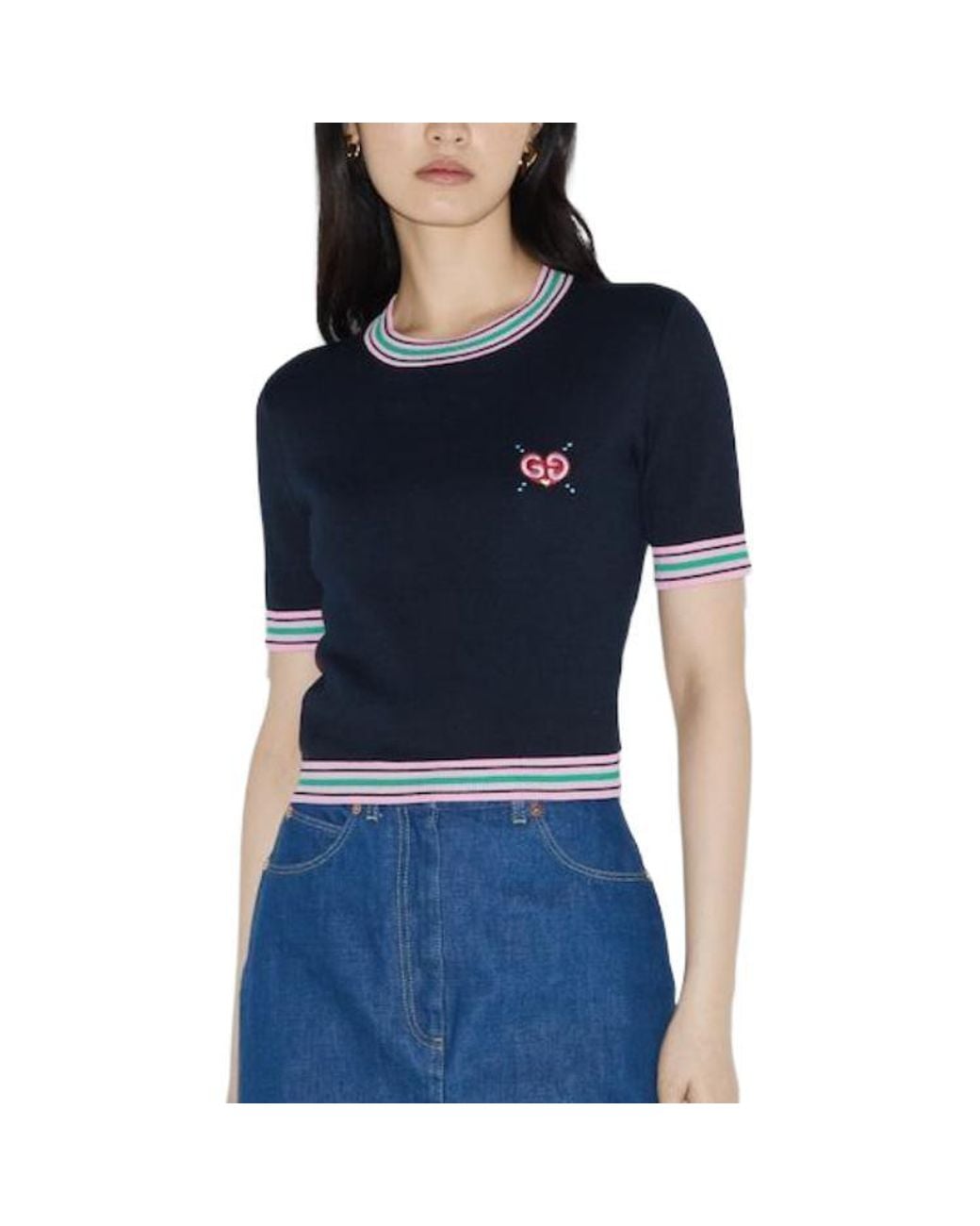 Gucci Blue (Wmns) Fine Knit Sweater With Embroidery