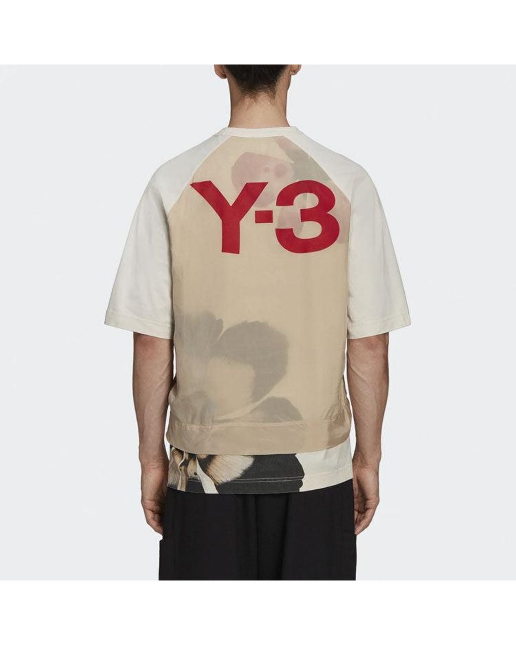 Adidas White Y-3 Ss21 Rear Logo Printing Round Neck Short Sleeve Creamy T-Shirt for men