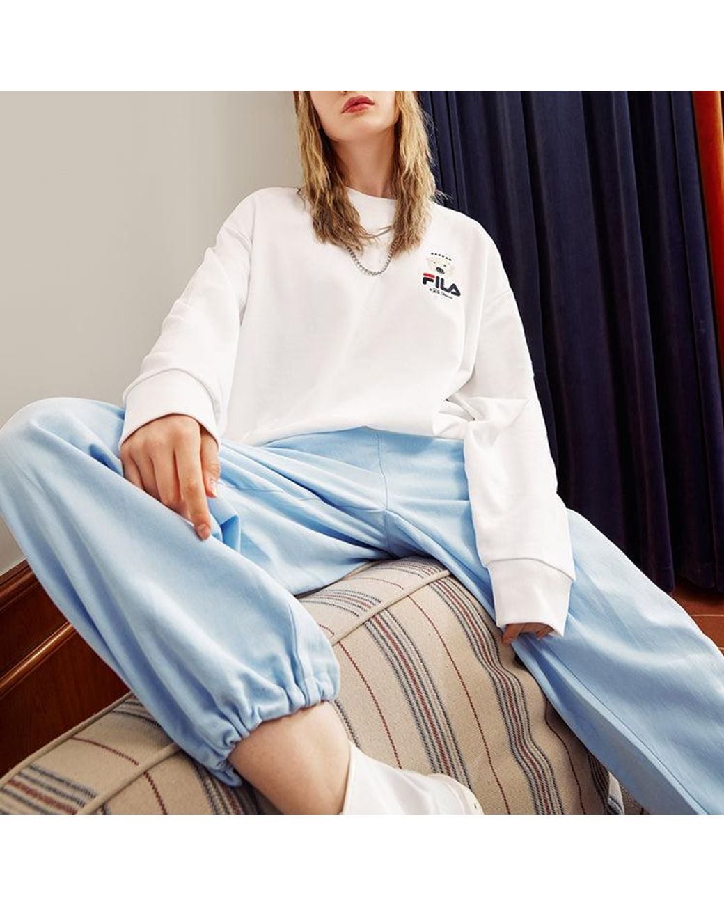 Fila Blue X Pepe Shimada Crossover Cartoon Printing Sports Round Neck Pullover for men