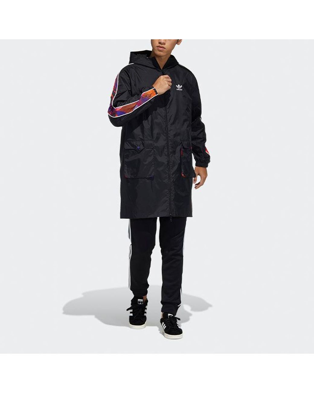 Adidas Red Originals Cny Parka Casual Hooded Sports Reversible Mid-Length Trench Coat Jacket for men