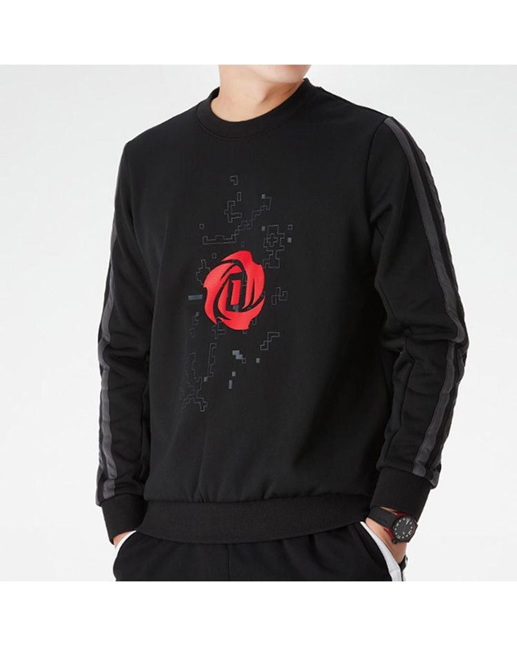 Adidas Blue Rose Crew Printing Fleece Lined Stay Warm Sports Round Neck Pullover for men
