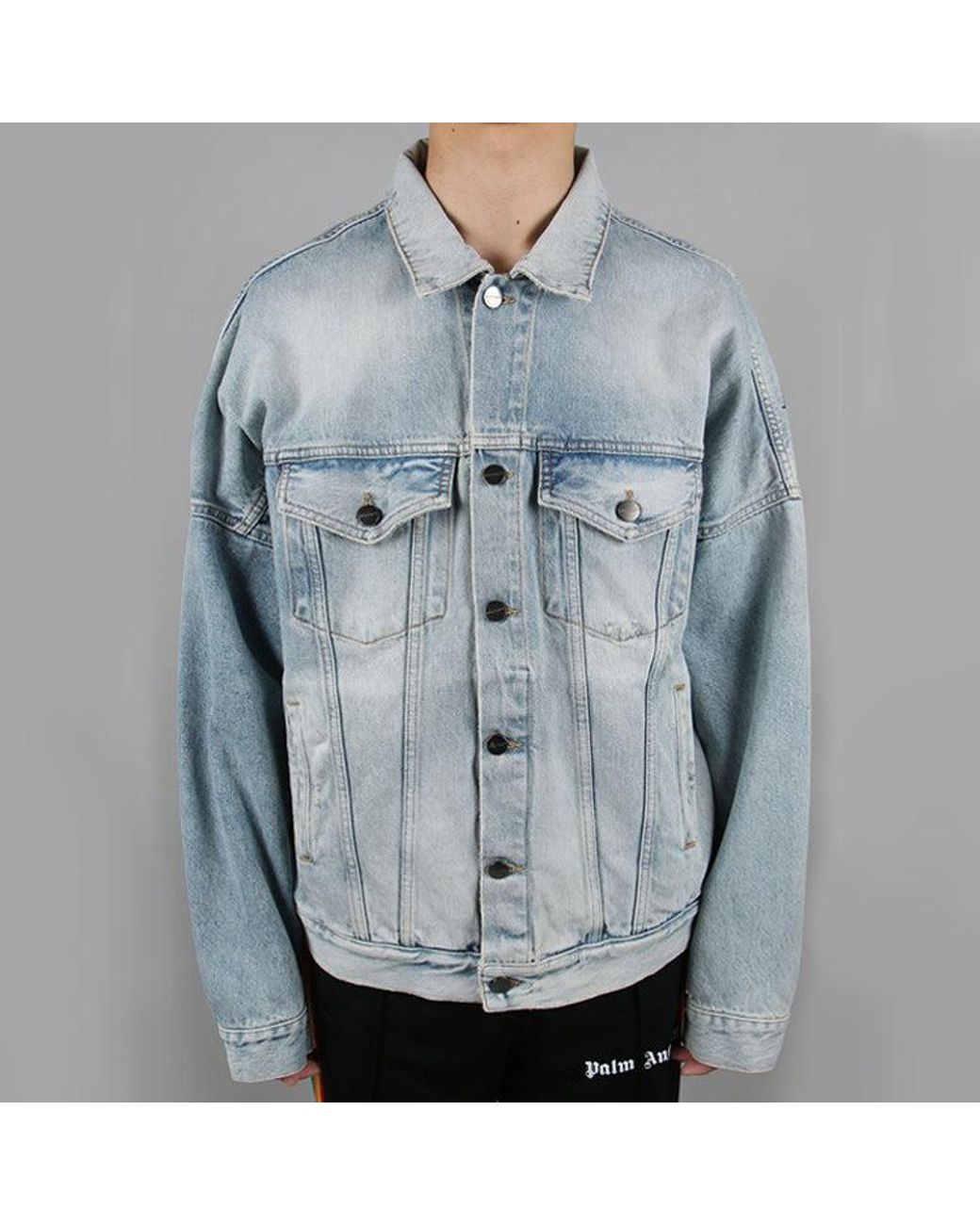 Palm Angels Blue Logo Over Button-Up Denim Jacket 'Light' for men
