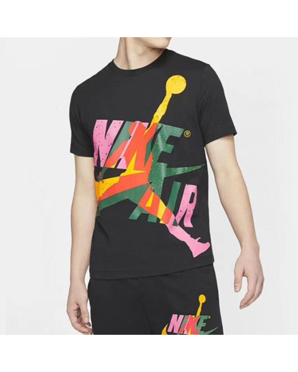 Nike Blue As Ss Ctn Jm Ccs Hbr Crew Printed Short Sleeve Tee for men