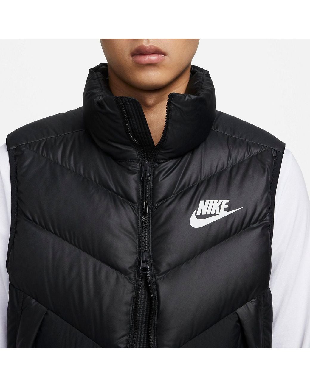 Nike Black Windproof Warm Stand Collar Down Vest for men