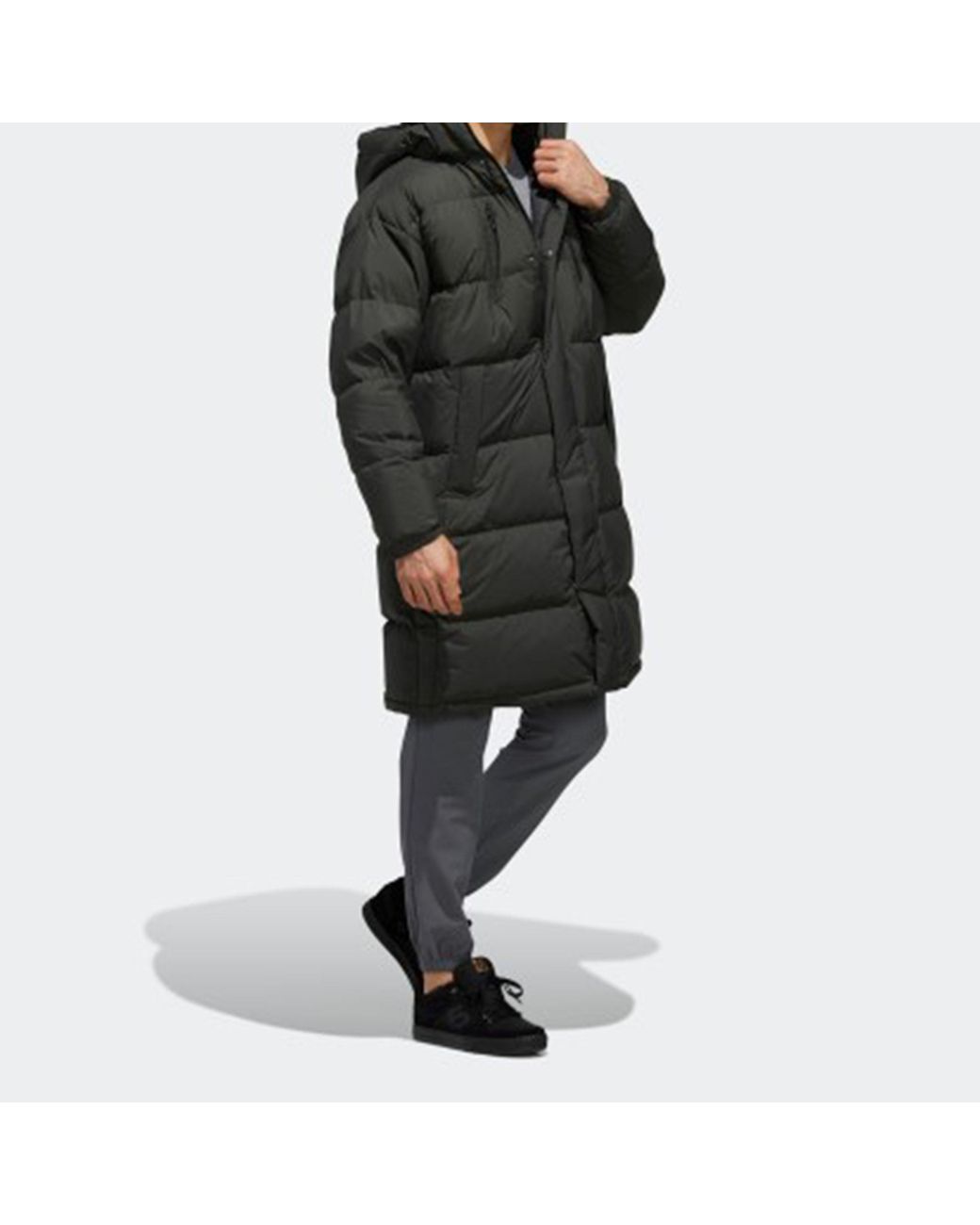 Adidas Black Puffy Long Down Stay Warm Outdoor Sports Hooded Down Jacket for men