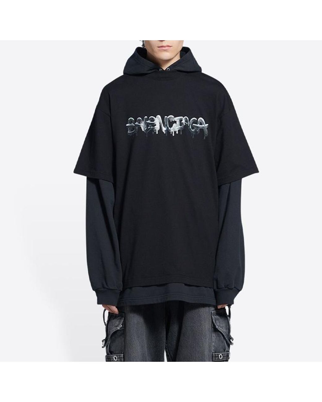 Balenciaga Blue Slime Double Long Sleeve Hooded T-Shirt for men
