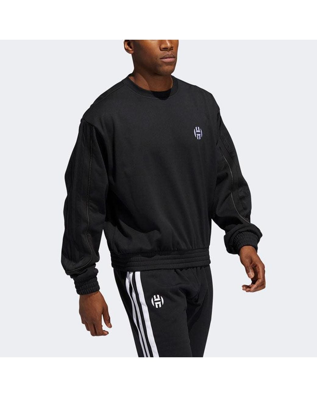 Adidas Black Hrd Fleece Crew Basketball Sports Pattern Round Neck Pullover for men