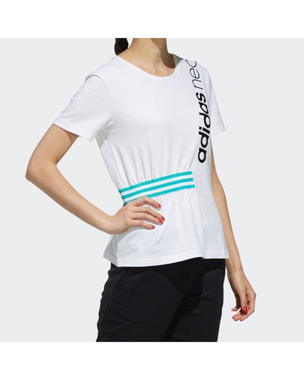 Adidas Blue (Wmns) Neo Sports Pullover Round Neck Short Sleeve