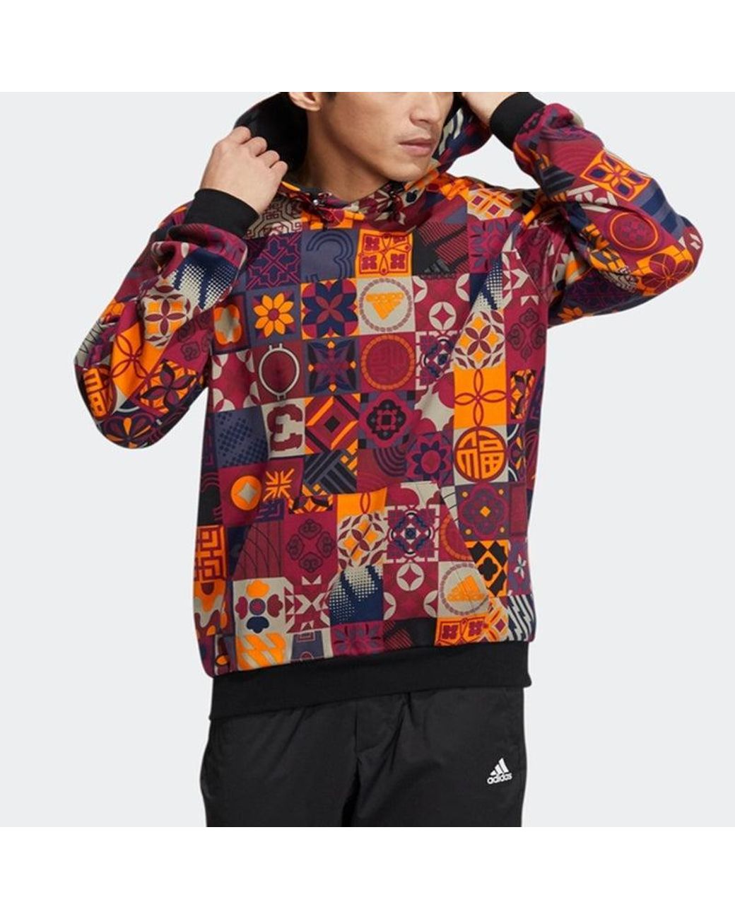 Adidas Red Cny Aop Hood Limited Pattern Sports Bright Fluorescence for men