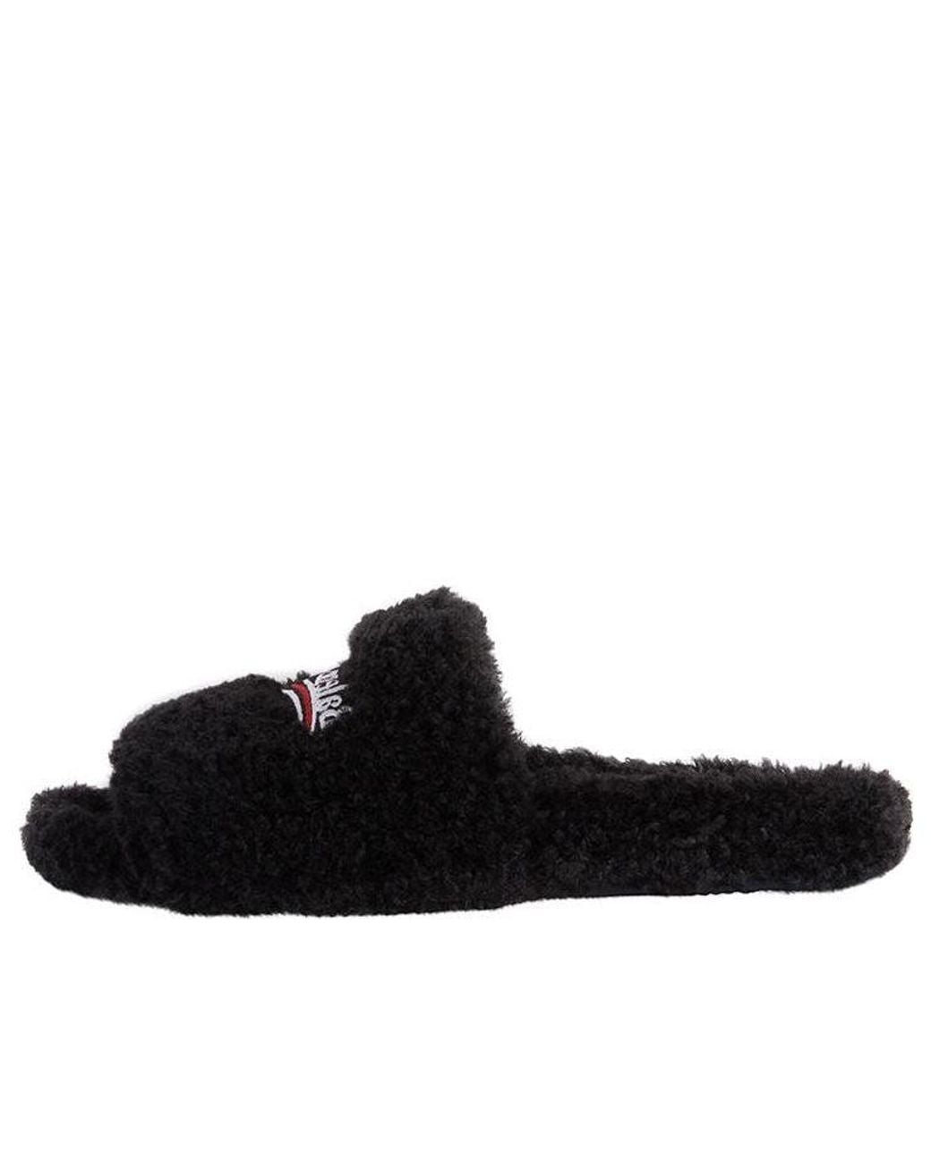 Balenciaga Black Furry Slides for men