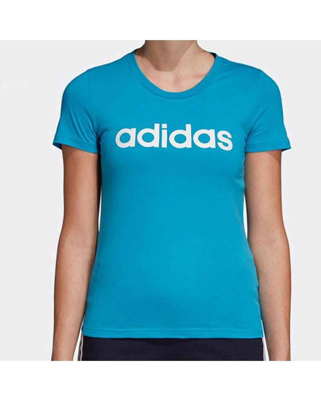 Adidas Blue (Wmns) Alphabet Logo Printing Short Sleeve