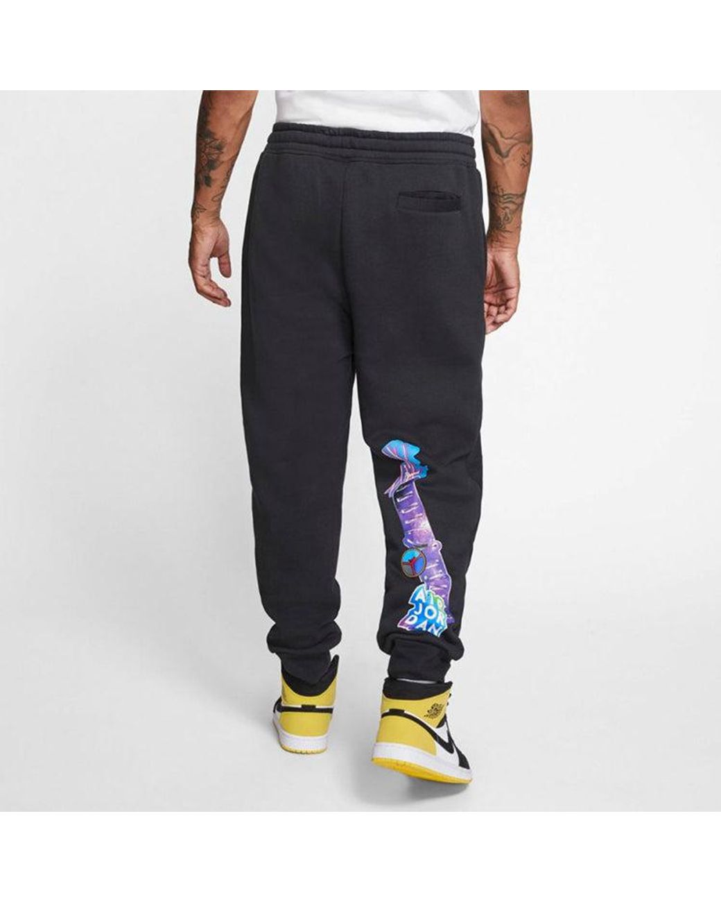 Nike Black Mj Sticker Sweatpants Casual Sports Fleece Lined Long Pants for men