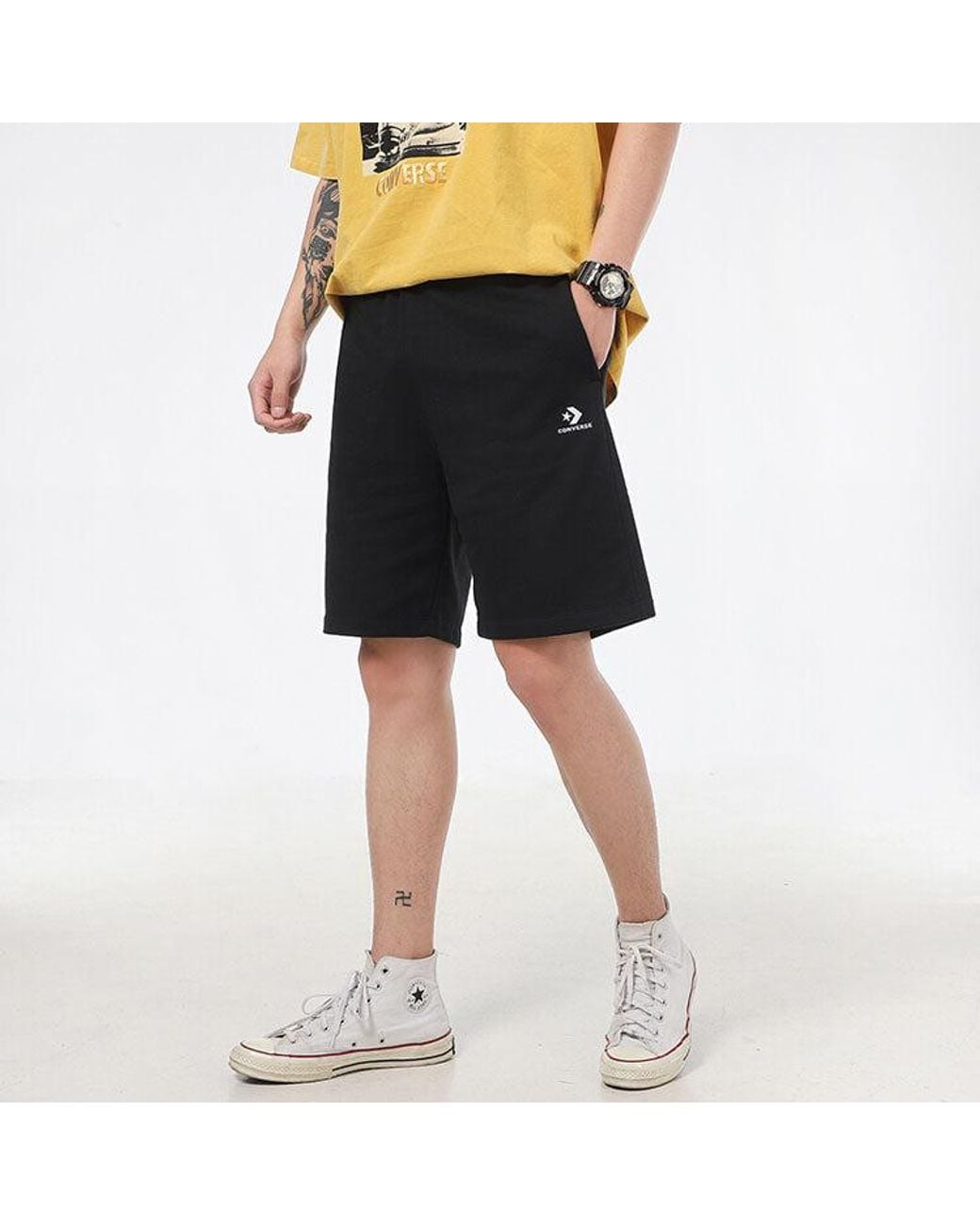 Converse Black Embroidered Star Chevron Short Ft for men