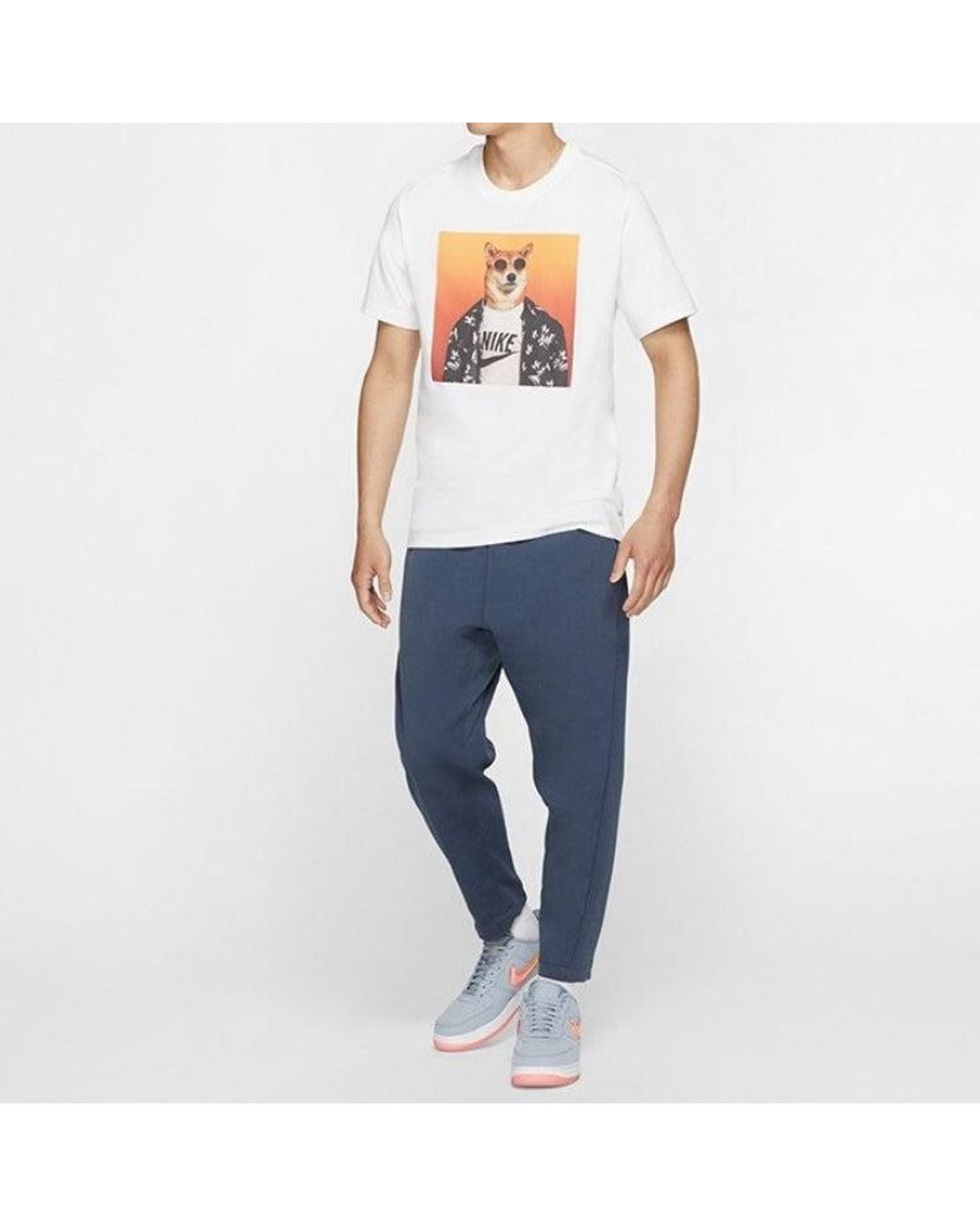 Nike White Dog Sunglasses Printed With Short-Sleeved for men