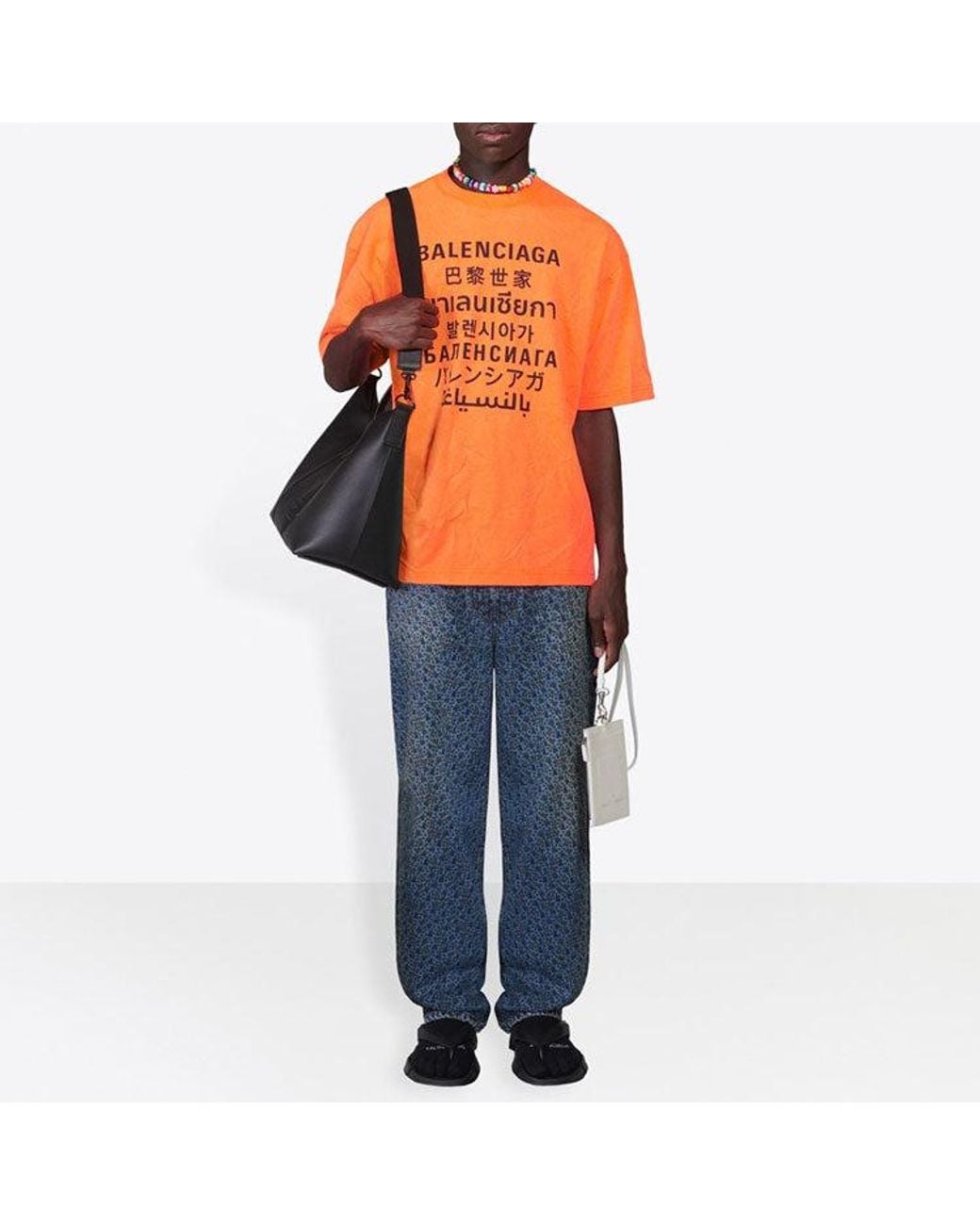 Balenciaga Orange Languages Logo T-Shirt for men