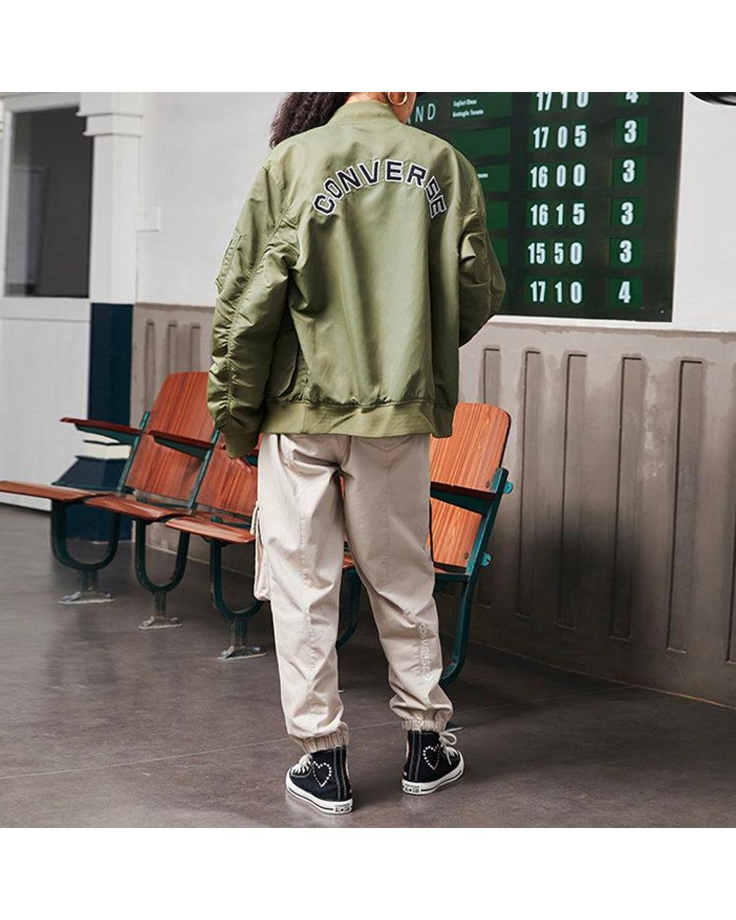 Converse Green Logo Loose Sports Retro Aviator Jacket Couple Style for men