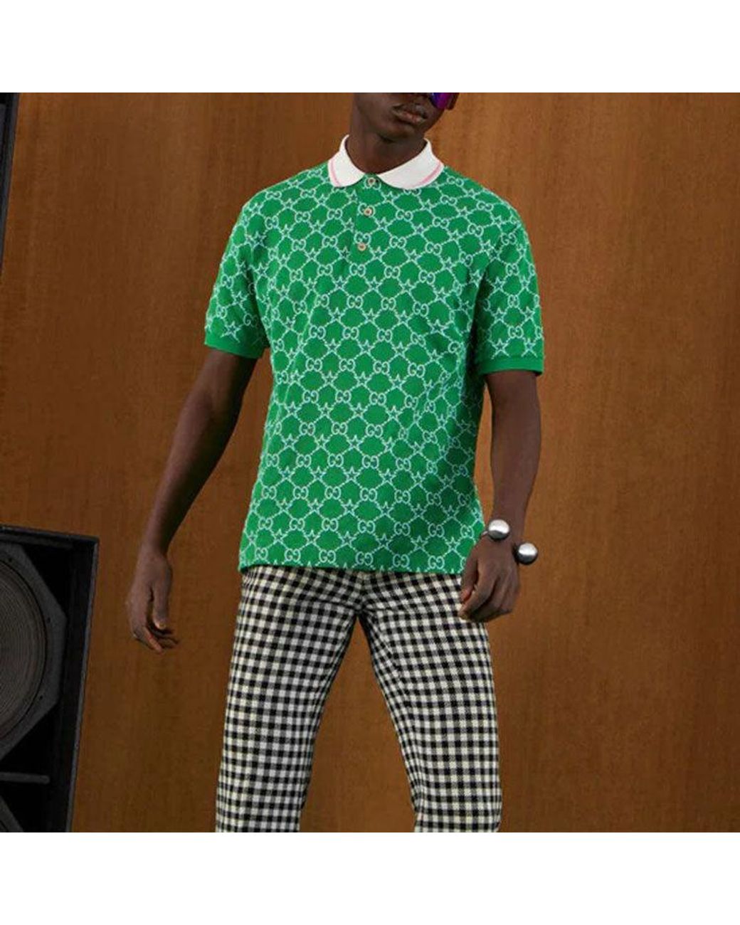 Gucci Green Gg Stretch Cotton Polo for men