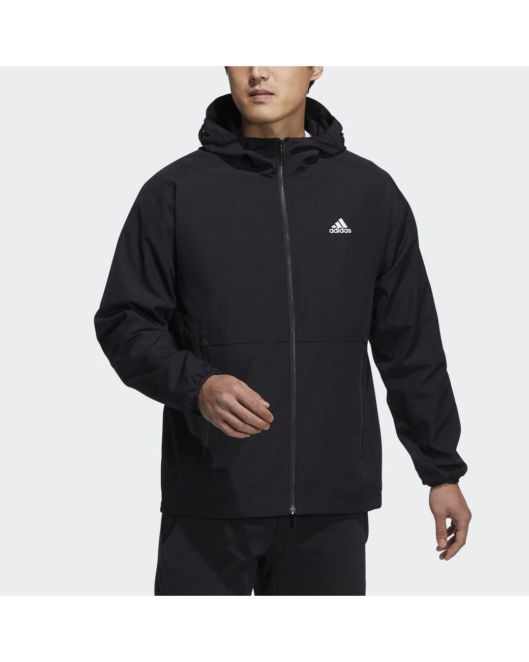 Adidas Black Sports Long Sleeves Woven Windproof Hooded Logo Jacket for men