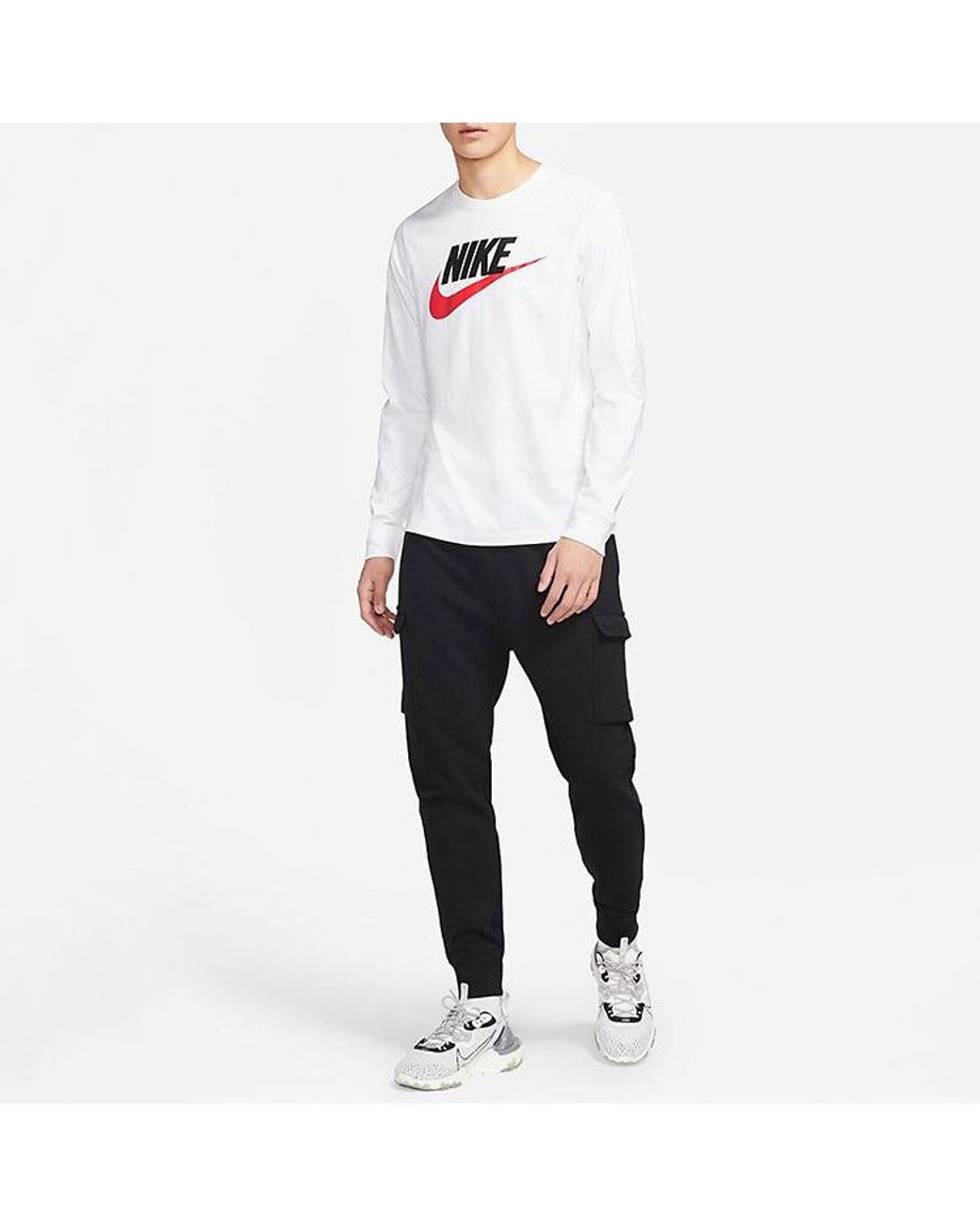 Nike White Sportswear Futura Icon Logo Printed Casual Collar Long Sleeved for men