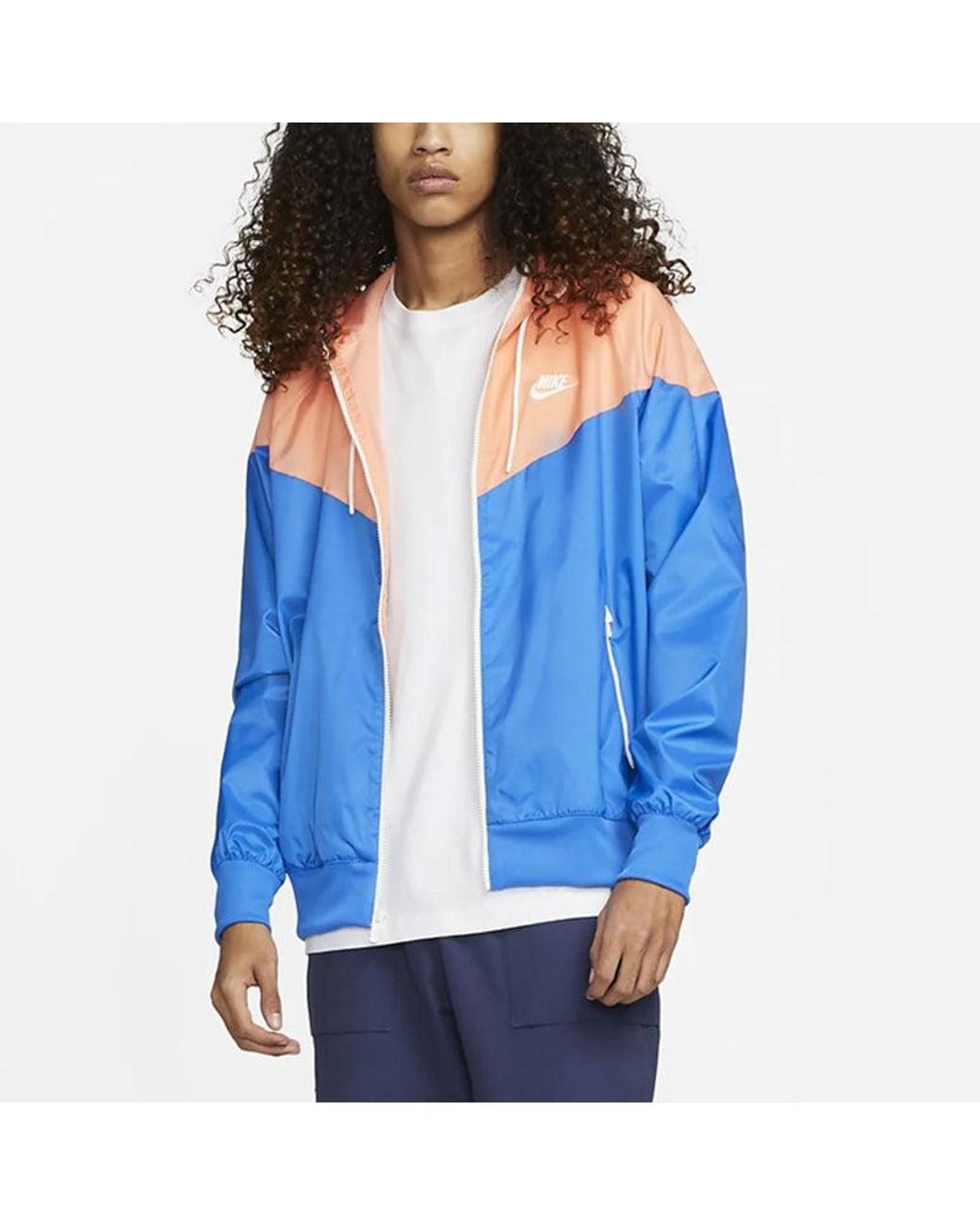 Nike Blue Colorblock Zipper Windproof Hooded Jacket for men