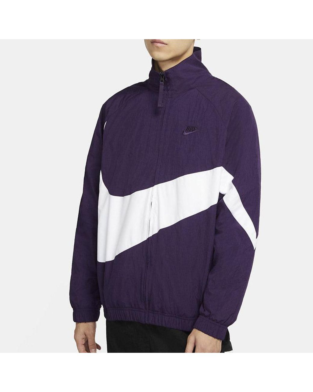 Nike Purple Big Swoosh Sportswear Full Cardigan Woven Stand Collar Jacket For for men
