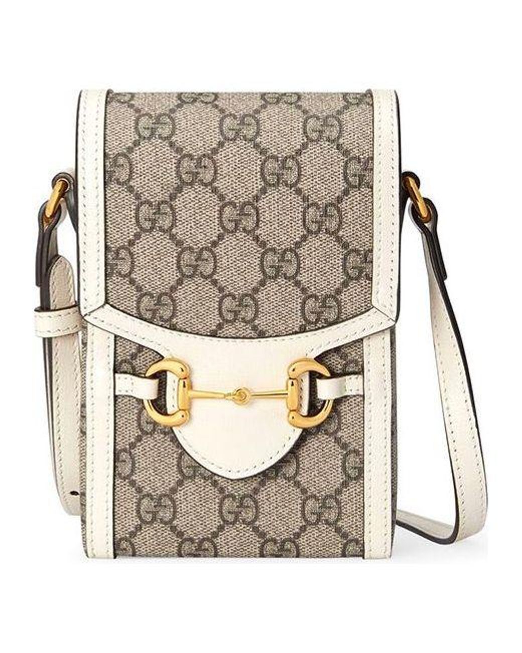 Gucci Horsebit 1955 Logo Canvas Phone Bag Box Shoulder Messenger Bag Mini /  Ebony / White in Gray | Lyst