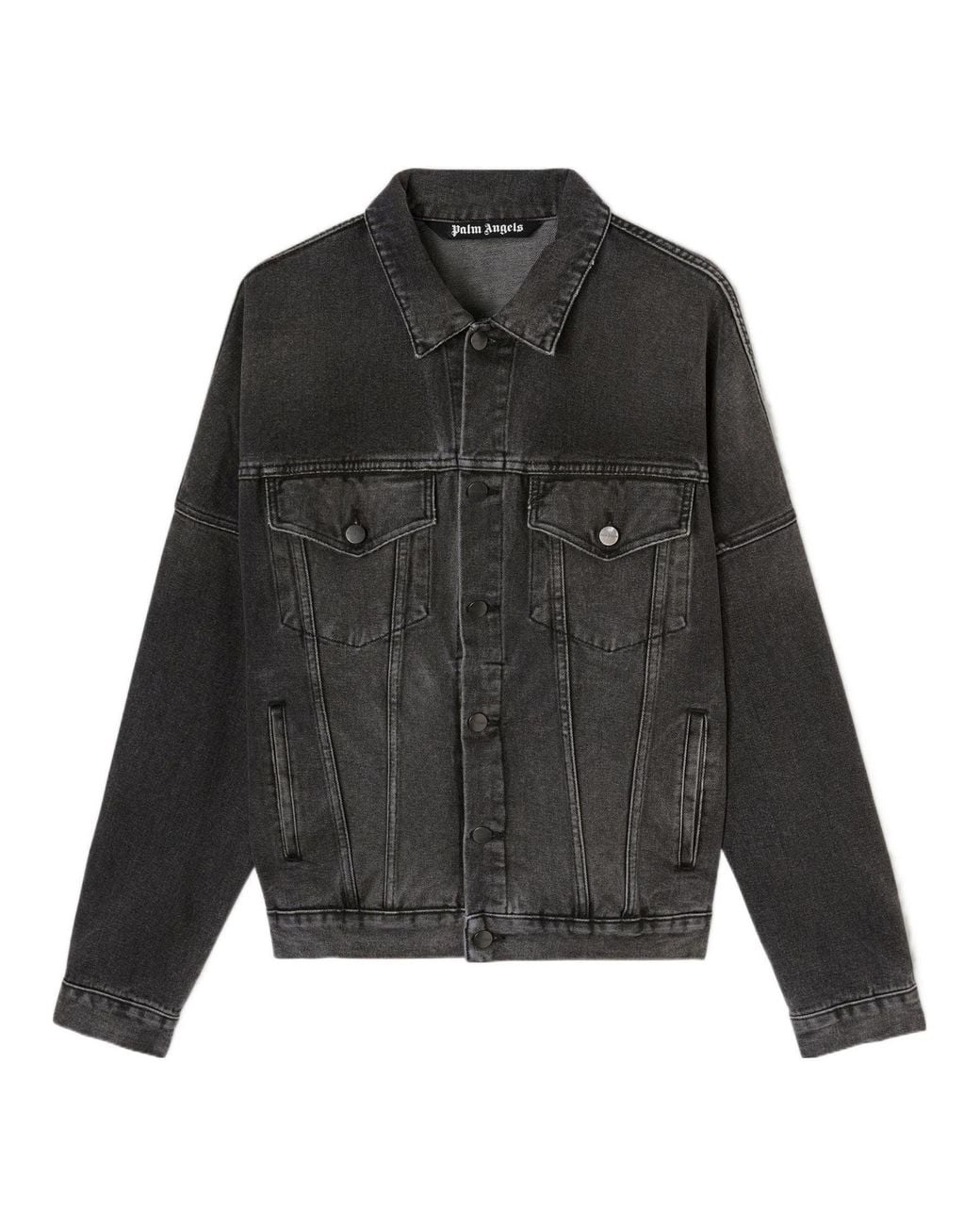 Palm Angels Black Logo Over Denim Jacket for men
